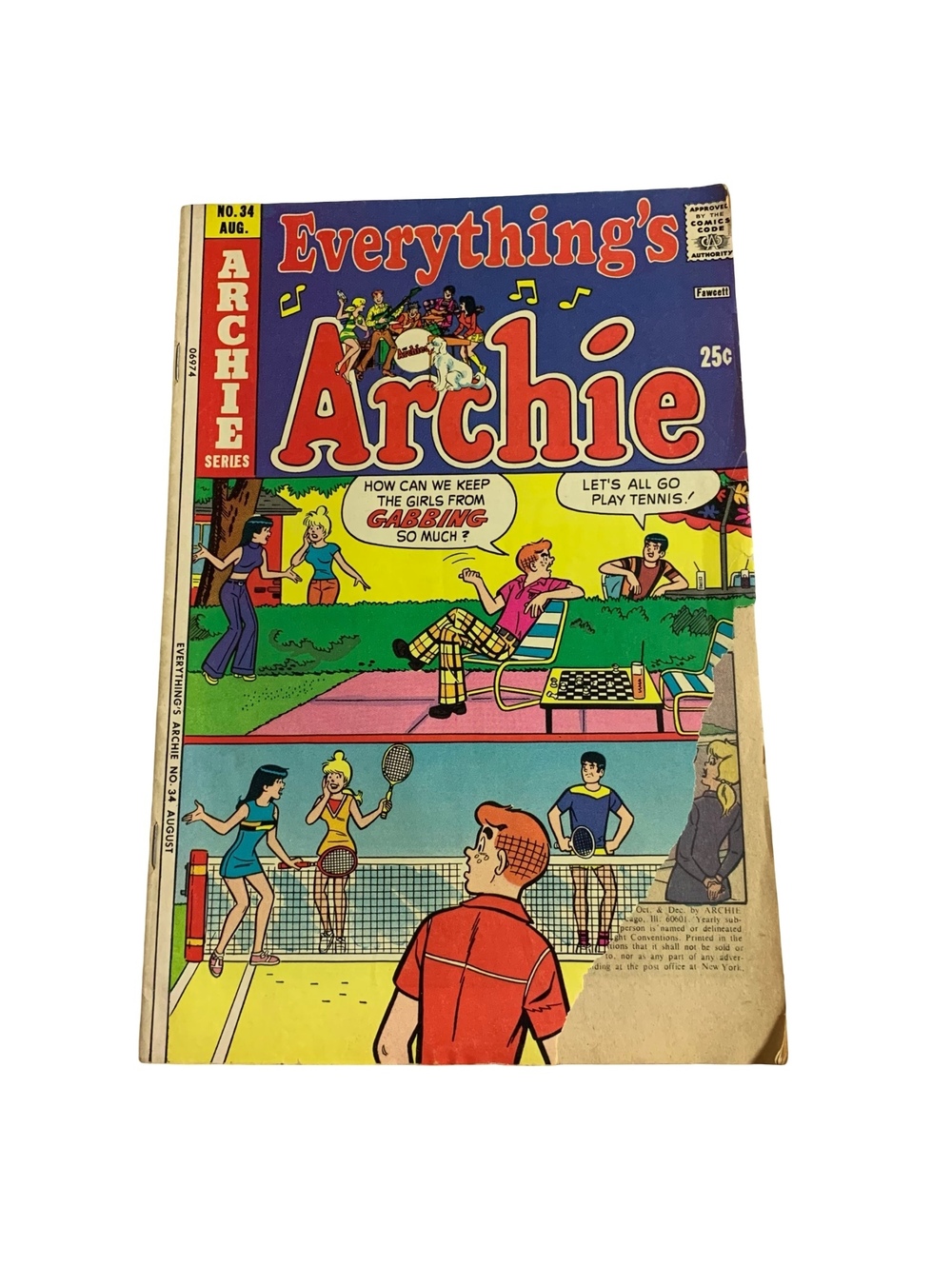 Everything’s Archie #34 Comic Book Aug 1974 Vintage Single Issue Color
